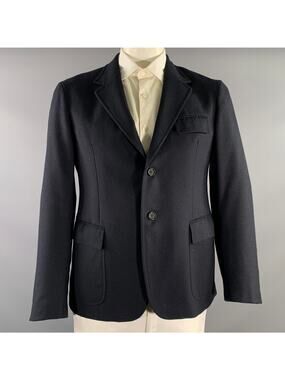 PRADA Chest Size 42 Navy Solid Wool Notch Lapel Sport Coat
